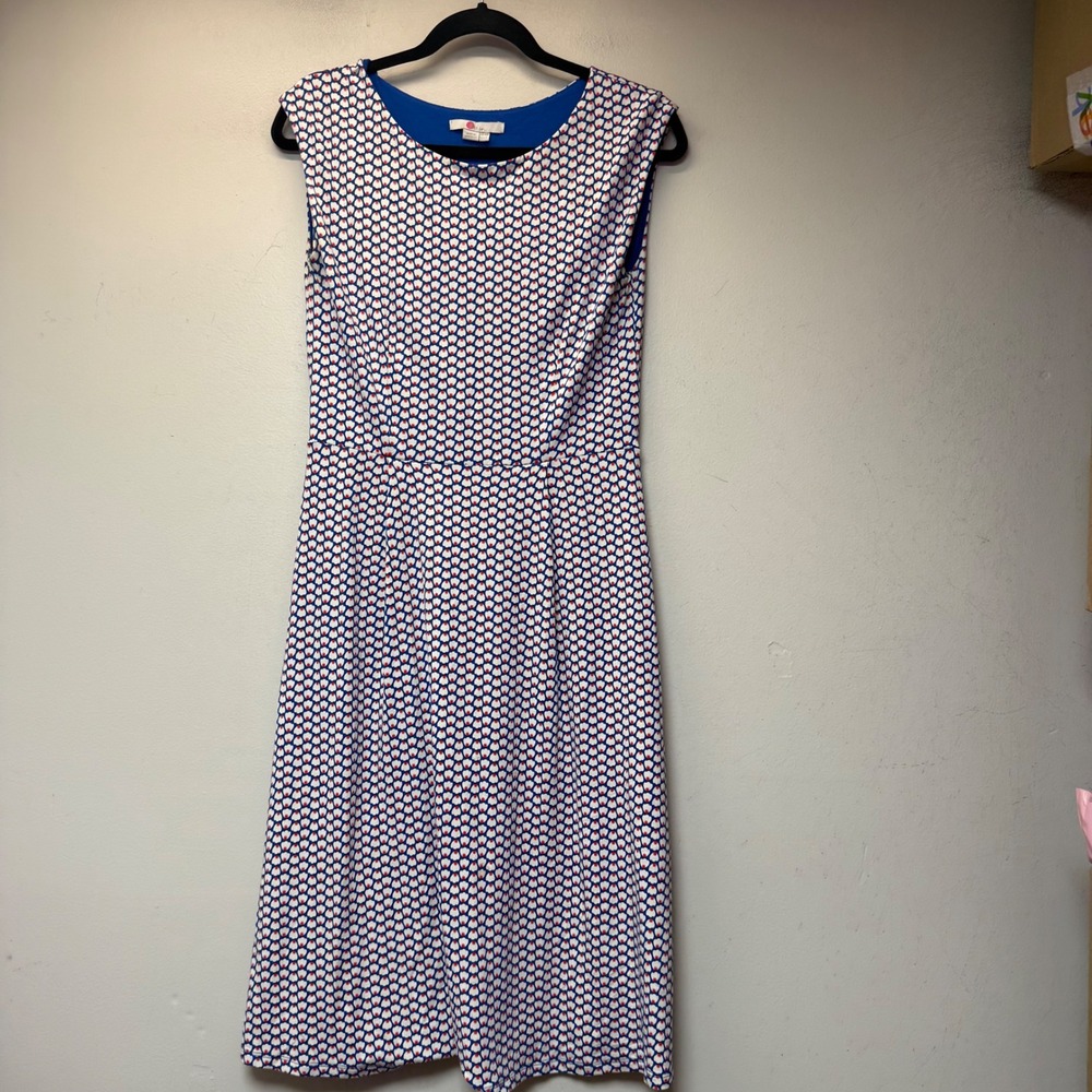 Boden Fit and Flare Dress Womens 6R Blue White Red Excellent Sleeveless Midi